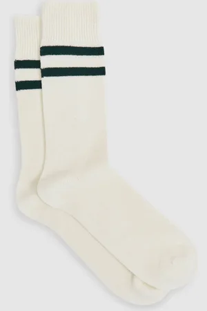 Reiss Ecru & forest Green Striped Socks With Wool And Cashmere, M & L