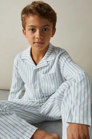 Reiss Airforce Blue & white Stripe Cohen 3-9 yrs Brushed-cotton Striped Pyjama, 45Y