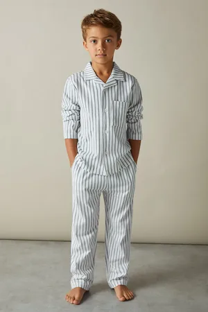 Reiss Navy & white Stripe Cohen 9-13 yrs Brushed-cotton Striped Pyjama, Q04