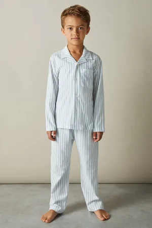 Reiss Airforce Blue & white Stripe Cohen 9-13 yrs Brushed-cotton Striped Pyjama, Q04
