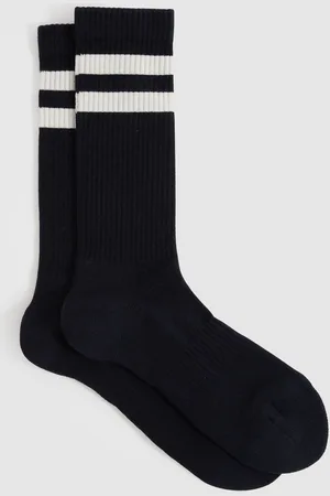 Reiss Navy & ecru Cotton-blend Double-stripe Socks, M & L