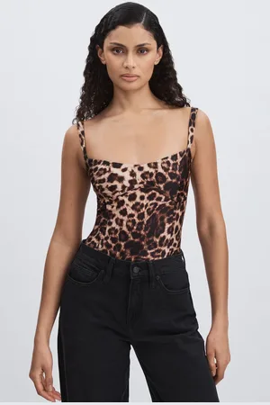 GOOD AMERICAN Good Animal Print & black Leopard-print Bodysuit, XS