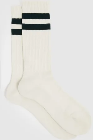 Reiss Forest Green & ecru Cotton-blend Double-stripe Socks, M & L
