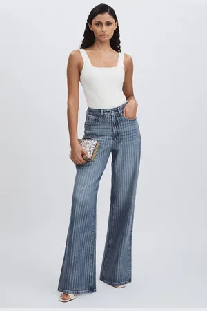 GOOD AMERICAN Crystal-stripe Relaxed Jeans, 26