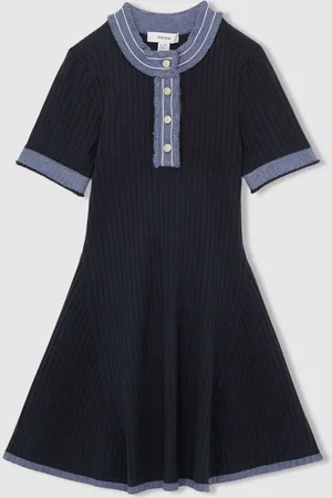 Reiss 13-14 yrs Contrast-trim Rib-knit Dress, 13-14Yrs