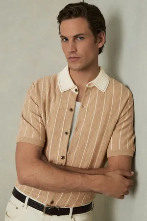 Reiss Wool Striped-knit Short-sleeve Shirt, S