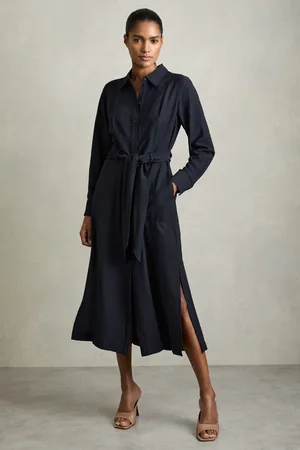 Reiss Long-sleeve Belted Midi Dress, 8