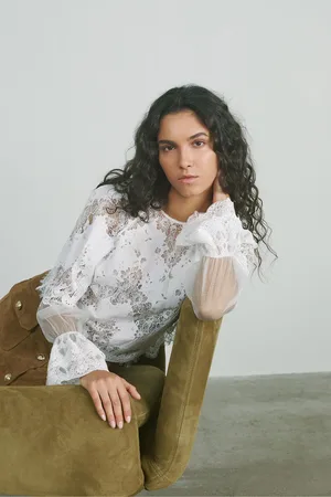 Reiss Lace Flared-cuff Blouse, 8