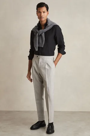 Reiss Wool-linen Check Tapered Trousers, 28