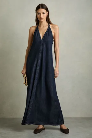 Reiss Denim Halterneck Maxi Dress, 6