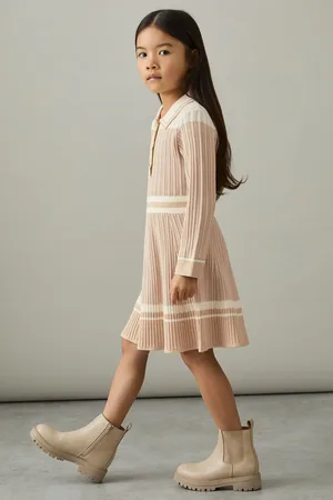 Reiss 4-9 yrs Rib-knit Pointelle Flared Dress, 89Y