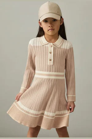 Reiss 9-13 yrs Rib-knit Pointelle Flared Dress, Q04