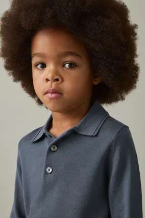 Reiss Trafford Airforce 9-13 yrs Merino Wool Polo Shirt, 9-10Yrs