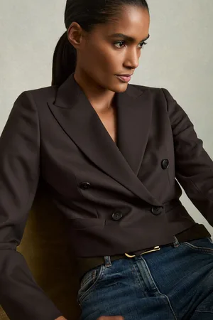 Reiss Double-breasted Cropped Blazer Wool-blend, 4