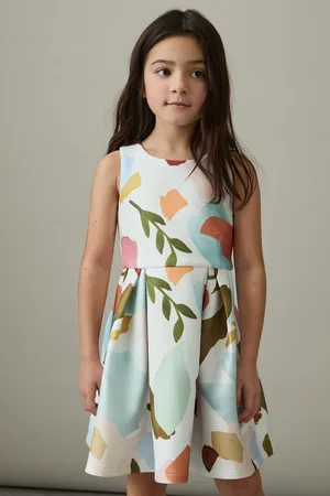 Reiss Kitty Multi 4-9 yrs Abstract Floral Scuba Dress, 4-5Yrs, White & green