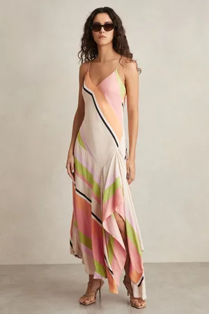 Reiss Pink & green Stripe-print Handkerchief Maxi Dress, 8