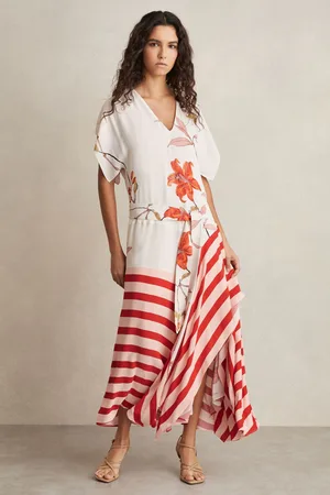 Reiss & red Floral Stripe-print Maxi Dress, 8