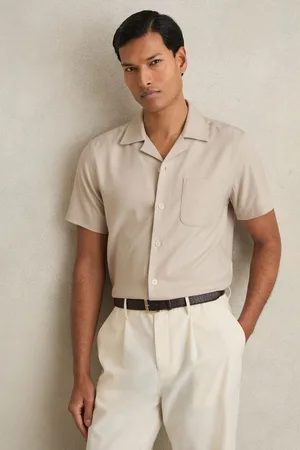 Reiss Herringbone Twill Cuban Collar Short Sleeve Shirt, XS