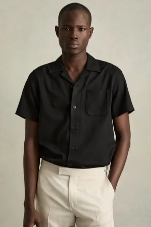Reiss Herringbone Twill Cuban Collar Short Sleeve Shirt, XS