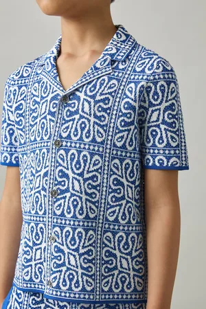 Reiss Blue & white 9-13 yrs Tile Pattern Knit Shirt, Q04