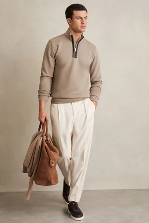 Reiss Leather-placket Interlock Sweatshirt, XS