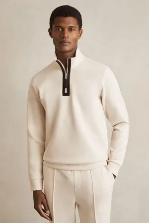 Reiss Leather-placket Interlock Sweatshirt, XS