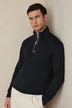 Reiss Leather-placket Interlock Sweatshirt, XS