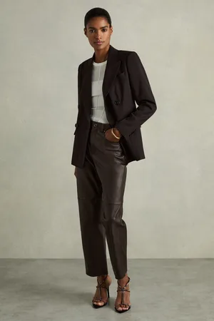 Reiss Petite Leather Slim-leg Trousers, 4