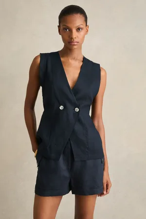 Reiss Linen Button-front Waistcoat, 4