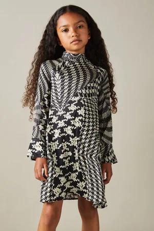 Reiss Ester Hem Dress Dogtooth, Black & cream Size: Q04