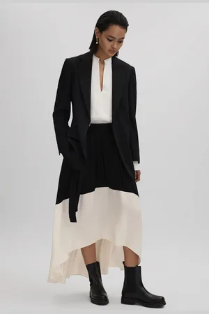 Reiss Emma Midi Skirt Colourblock, Black & cream Size: 6