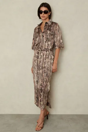 Reiss Snake Print Belted Midi Dress, 8