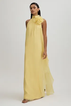 Halston Heritage Removable Ruffle Chiffon Maxi Dress, , 12