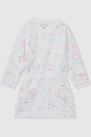 Reiss Janey Crew Neck Dress Cotton Abstract Print, Size: 13-14 Years