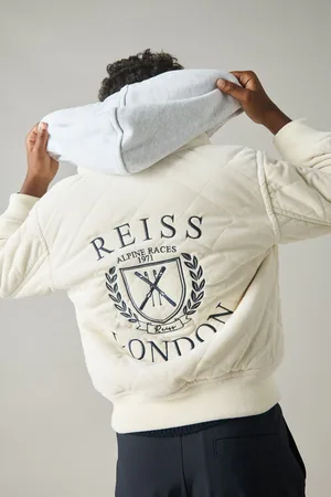 Reiss Ture Jacket Quilted, Off White & grey Size: 56Y