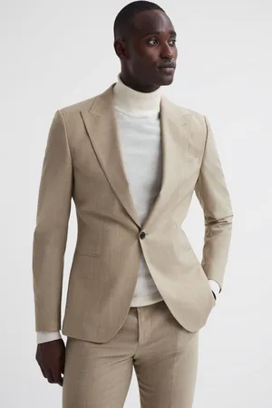 Reiss Wish Oatmeal Slim Fit Single Breasted Wool Blend Blazer, 38