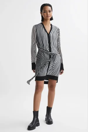 Reiss & white Tia Check Belted Mini Dress, 4