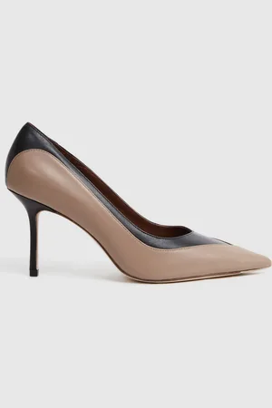 Reiss Gwyneth Contrast Court Shoes - Camel and Black Leather Colourblock, Size: 5