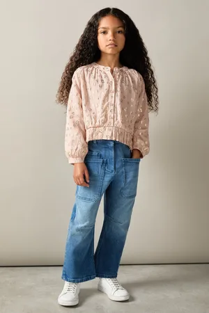 Reiss Ellen Pink 9-13 yrs Metallic Print Puff Sleeve Ruffle Top, 9-10Yrs, Pink & gold