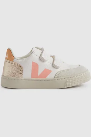 Veja Small V-12 Velcro Trainers, White & orange, 8