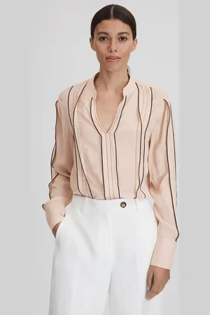Reiss Mia Ruffle Blouse Contrast Trim, Size: 4