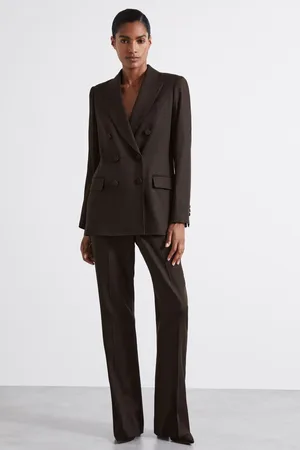 Reiss Brown Atelier Double-breasted Virgin-wool Blend Suit Jacket, 12