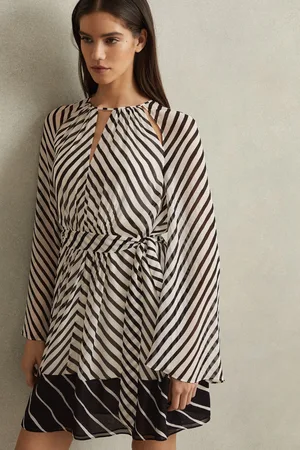 Reiss Black & neutral Striped Cut-out Mini Dress, 4