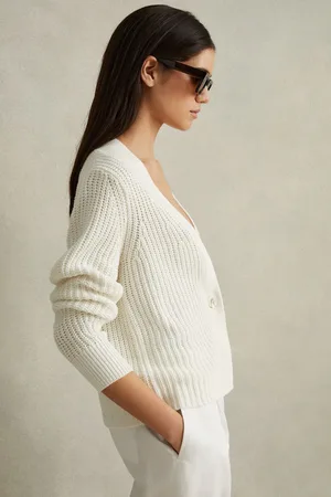 Reiss Ariana Cotton & linen Blend Knitted Cardigan, M
