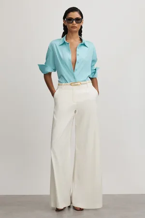 Anna Quan Wide Leg Linen Blend Trousers, , 6