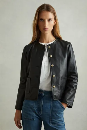Reiss Gracie Jacket Leather Plain, Size: 10