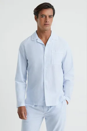 Reiss Blue & white Striped Cotton Button-through Pyjama Shirt, S