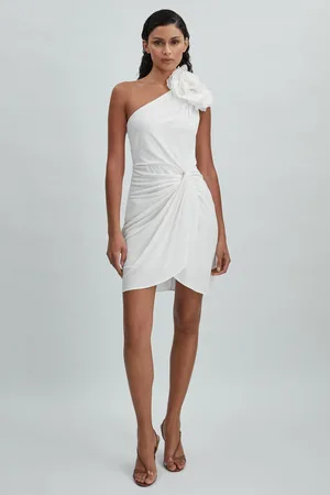 Halston Heritage One-shoulder Ruffle Mini Dress, , 6