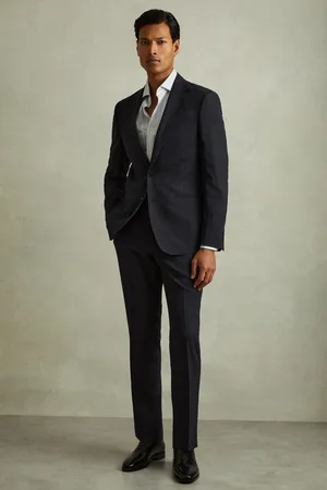 Reiss Wool Blend Suit Trousers in Prince of Wales Check, 28