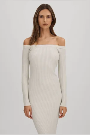 GOOD AMERICAN Ribbed Off The Shoulder Maxi Dress, XS